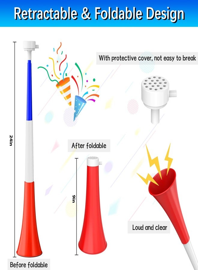 Ouffun Collapsible Stadium Horn Noise Maker 24 Inch Vuvuzela Stadium Blower Plastic Trumpet Blow Horns Noisemakers for Sporting Events Graduation Games School Sports Party Supplies Favors Accessories - Image 2